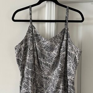 Black & White Leaf-Print Spaghetti strap Jumpsuit